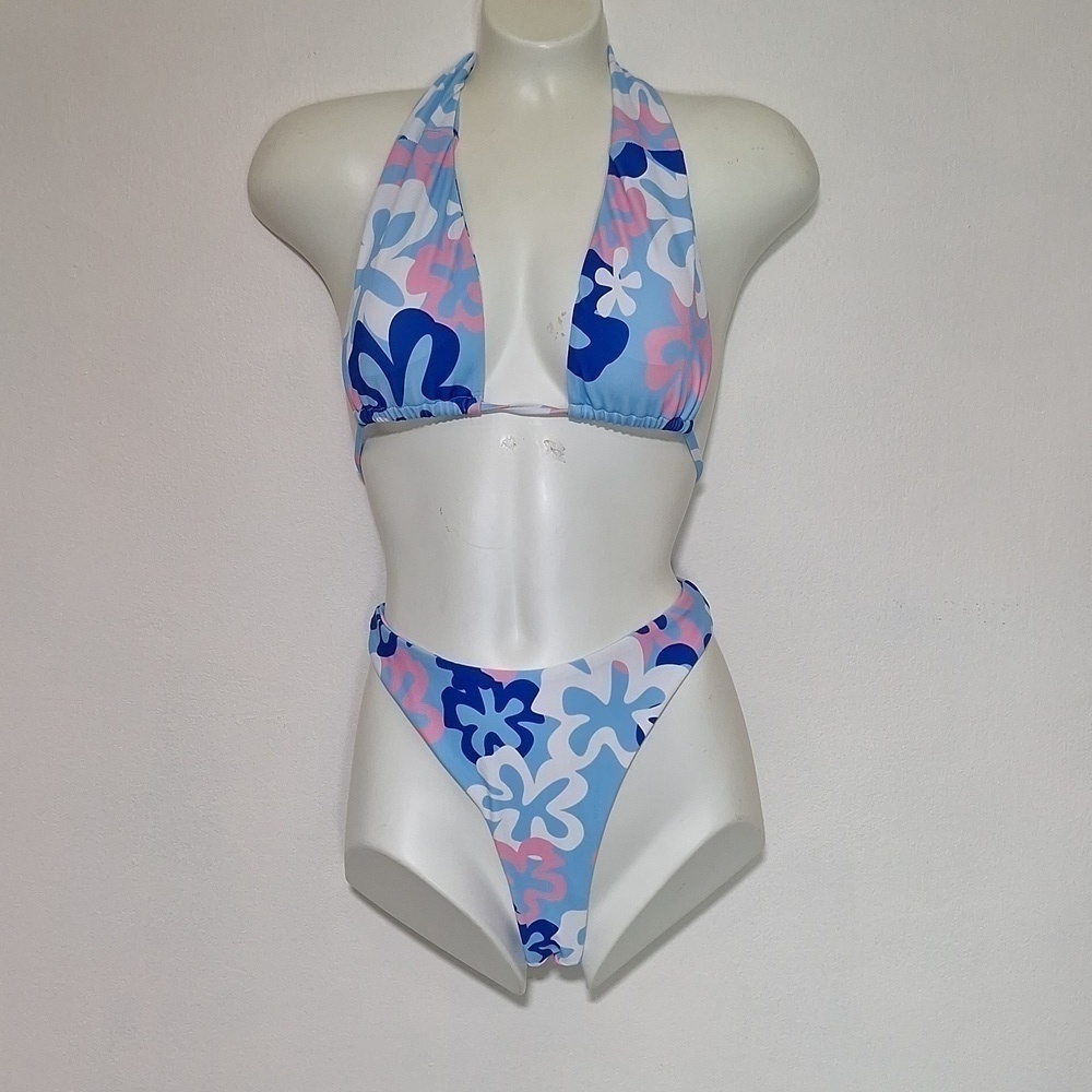 MakeMeChic Bikini Swim Suit Blue Floral